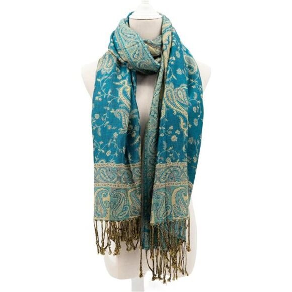 Two Tone Pashmina Shawl Scarf, Teal - Picture 1 of 4